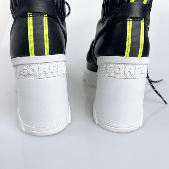 NEW SOREL Brex Leather & Faux Shearling Block Heel Lace-Up Bootie US 8.5 - Picture 7 of 15